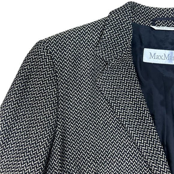 Max Mara Blazer Sz 14 Virgin Wool Herringbone 1 Button Pockets Academia Jacket - Picture 4 of 16
